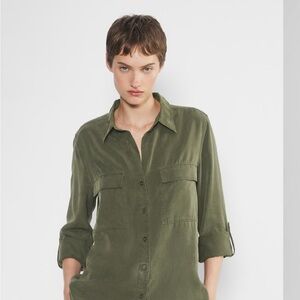 Aritzia Babaton Olive Green Button-Up Shirt